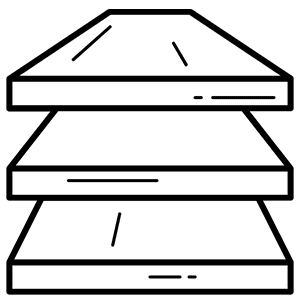 A green background with three shelves stacked on top of each other.