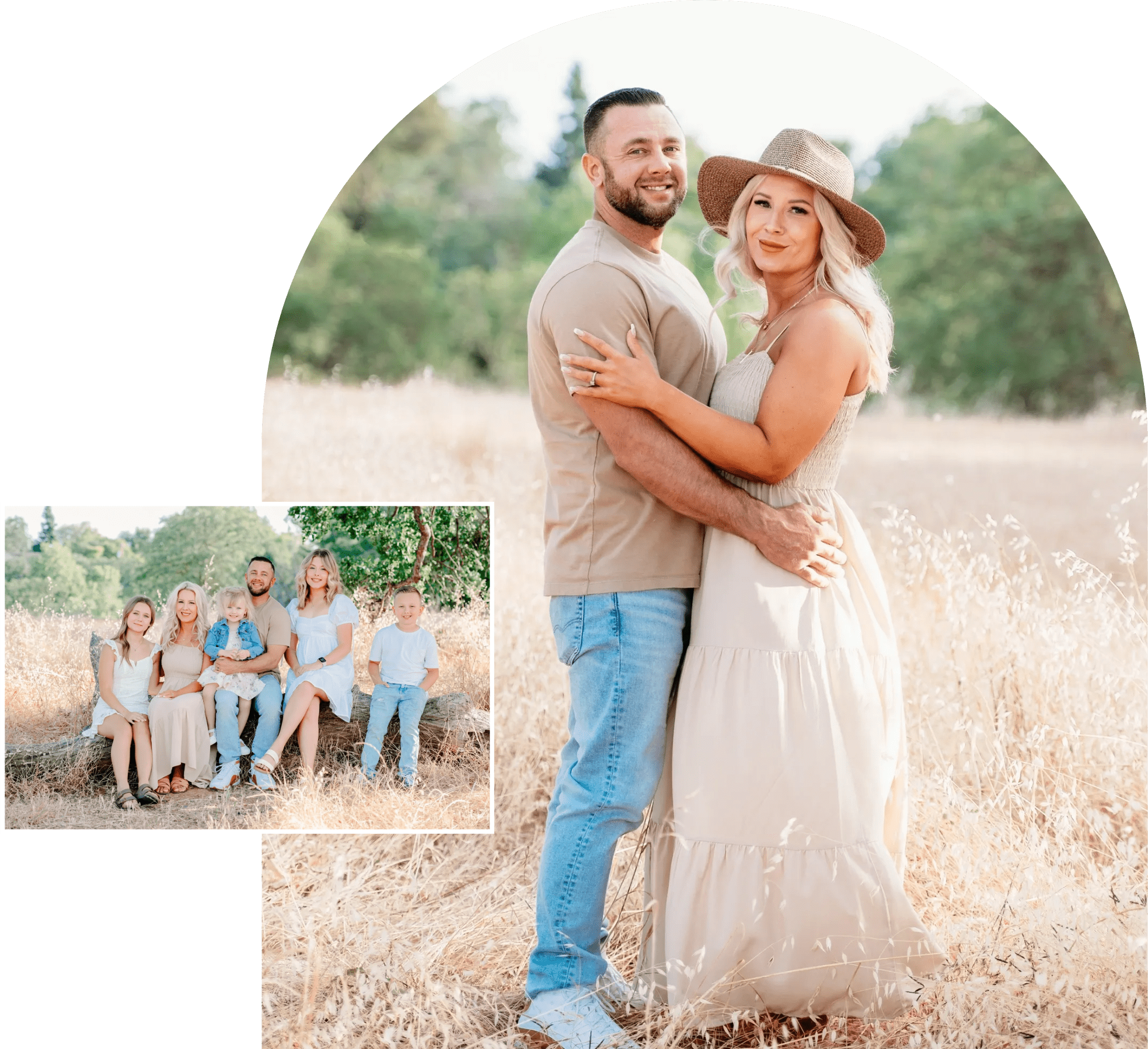 h3 A couple posing for a picture in the middle of a field.